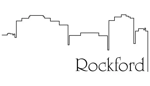 Vector illustration of Rockford city one line drawing abstract background with cityscape