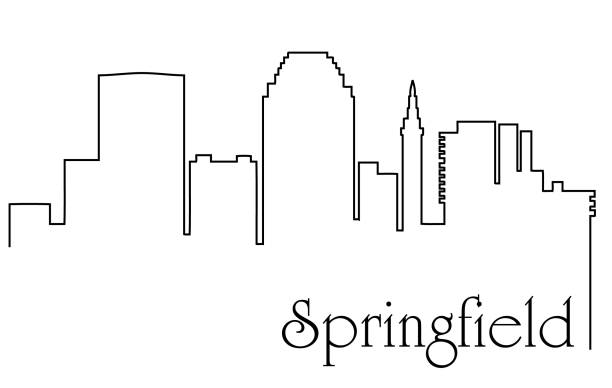 Springfield city one line drawing abstract background with cityscape One line drawing abstract background with American city springfield illinois skyline stock illustrations