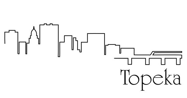 토피카 도시 도시와 하나의 라인 그리기 추상적인 배경 - kansas topeka state capital stock illustrations