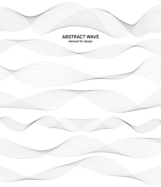 bildbanksillustrationer, clip art samt tecknat material och ikoner med abstrakt våg element för design. digital frekvens spår equalizer. stiliserad linje konst bakgrund. vektor. wave med linjer som skapats med blend tool. böjd vågformad linje, slät rand. - stå i kö