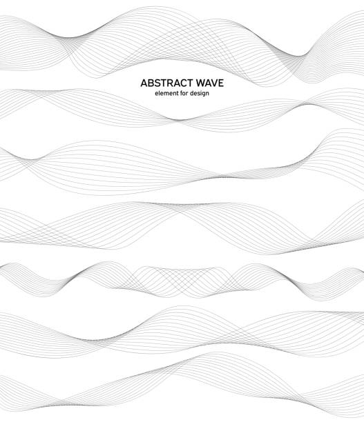 Abstract wave element for design. Digital frequency track equalizer. Stylized line art background. Vector. Wave with lines created using blend tool. Curved wavy line, smooth stripe. Digital frequency track equalizer. Stylized line art background. Vector. Wave with lines created using blend tool. Curved wavy line, smooth stripe radio backgrounds stock illustrations