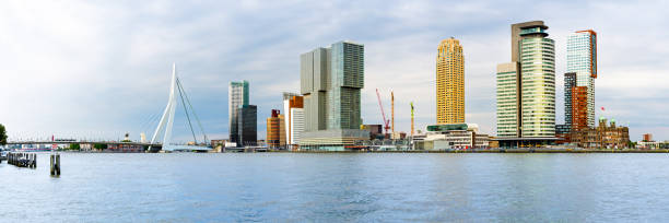 istock Panorama and city silhouette with Erasmus Bridge, Rotterdam, Netherlands 1130731568