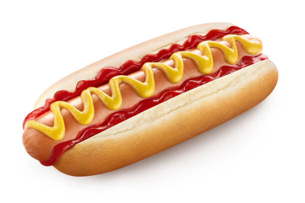 hot dog na białym - hot dog snack food ketchup zdjęcia i obrazy z banku zdjęć
