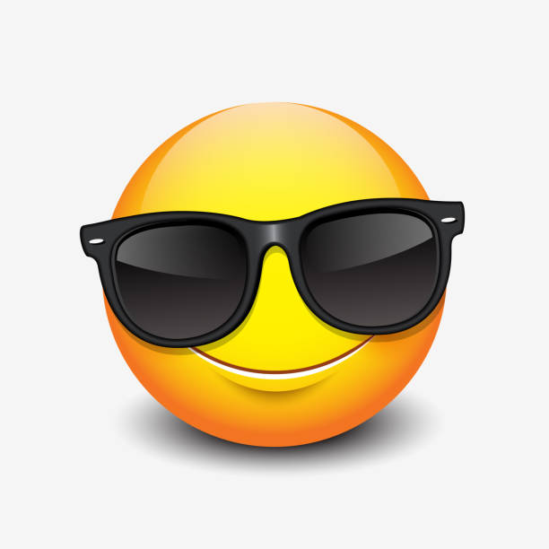 ilustraciones, imágenes clip art, dibujos animados e iconos de stock de emoticono sonriente lindo usando gafas de sol negro, emoji, ilustración de vector sonriente - behavior color image characters shiny