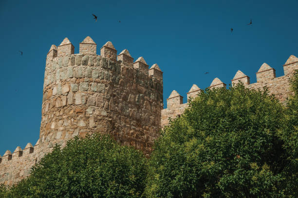 istock Tower on the city wall and leafy trees at Avila 1130731758