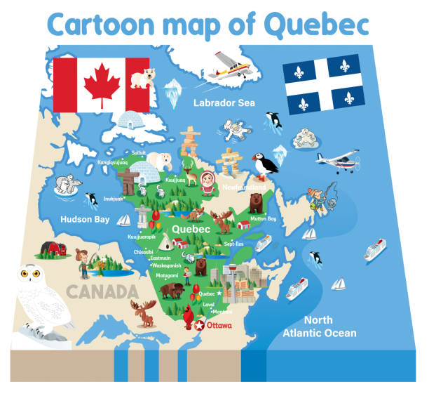 ilustrações de stock, clip art, desenhos animados e ícones de cartoon map of quebec - arctic bay