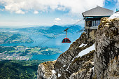 Pilatus Kulm and cable car, summit over Lake Lucerne, Switzerland, Europe
