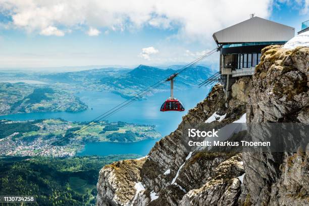 Pilatus Kulm And Cable Car Summit Over Lake Lucerne Switzerland Europe Stock Photo - Download Image Now