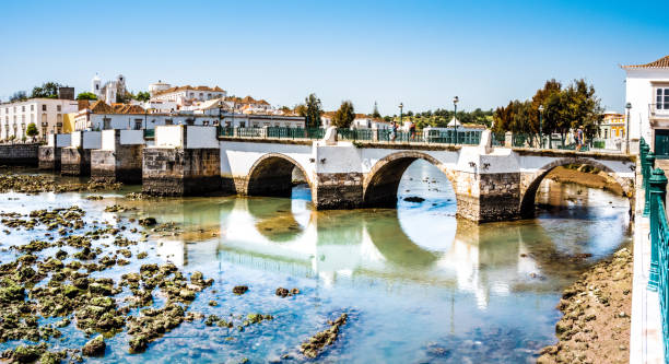 Historic bridge in Tavira, Algarve, Portugal, Europe stock photo