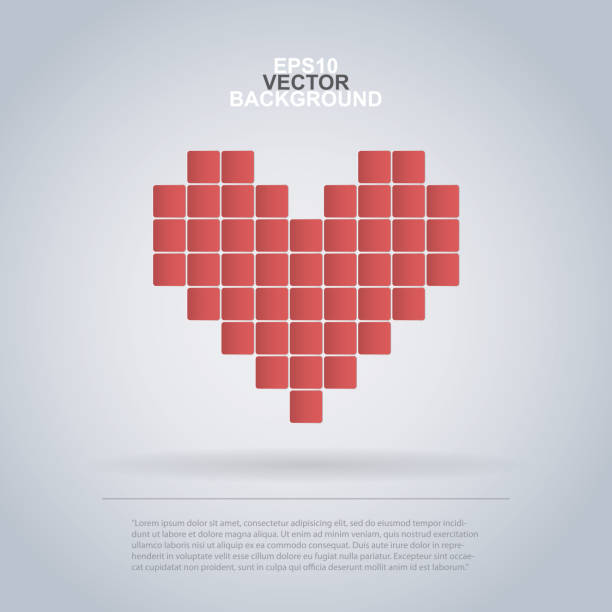 Red Heart Design Made of Pixels vector art illustration