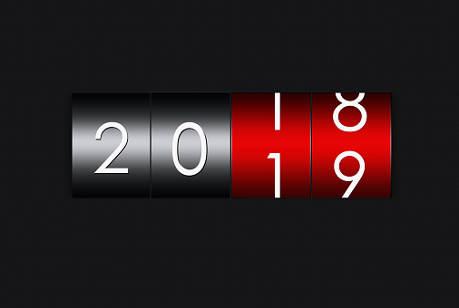 2019 countdown timer isolated on black background.