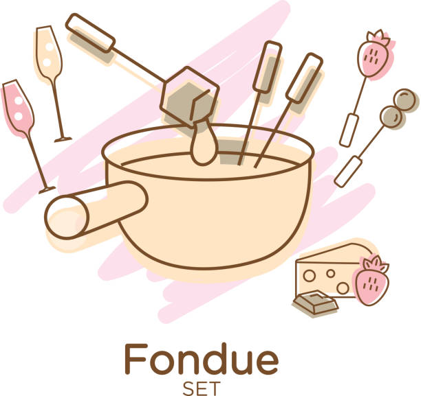 illustrations, cliparts, dessins animés et icônes de ensemble d'éléments de conception de partie fondue - fondue fork