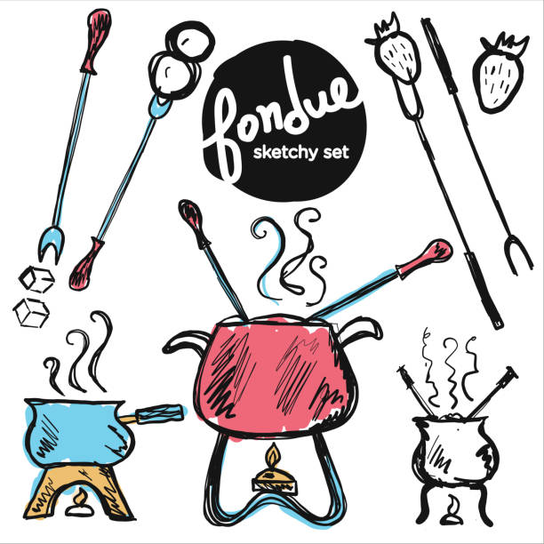 Fondue Party design element set Vector illustration of a Fondue Party design element set. Fully editable. EPS 10. cheese fondue stock illustrations