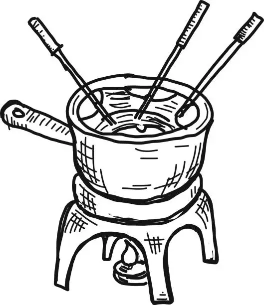 Vector illustration of Sketchy fondue pot with forks