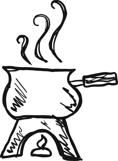 Sketchy fondue pot with forks Vector illustration of a Sketchy fondue pot with forks. Fully editable. EPS 10. cheese fondue stock illustrations