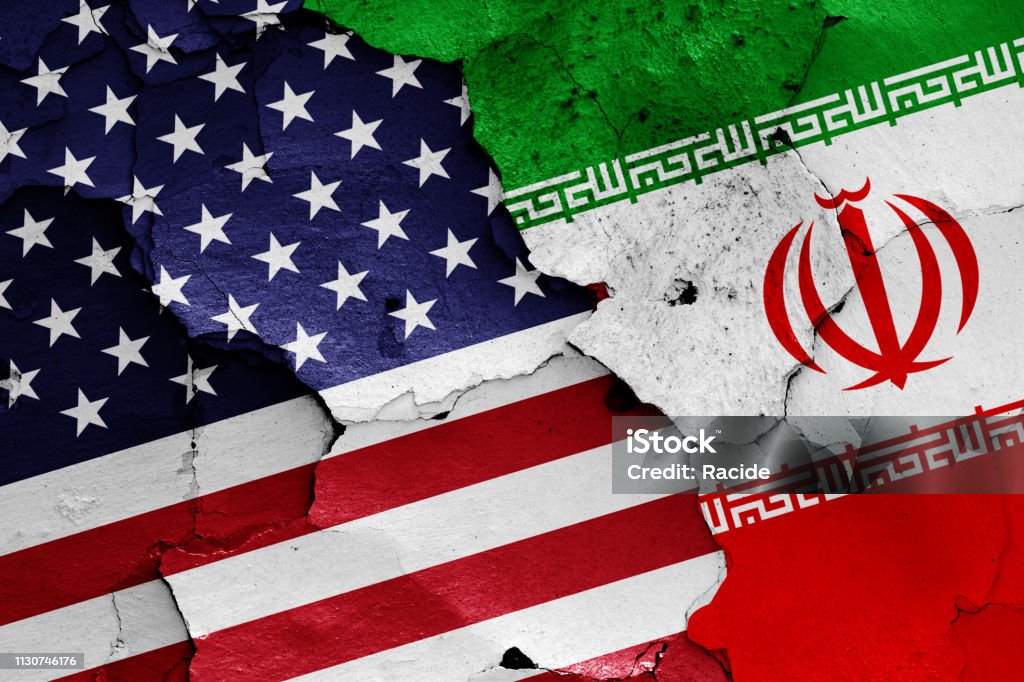 flags of USA and Iran Iran Stock Photo