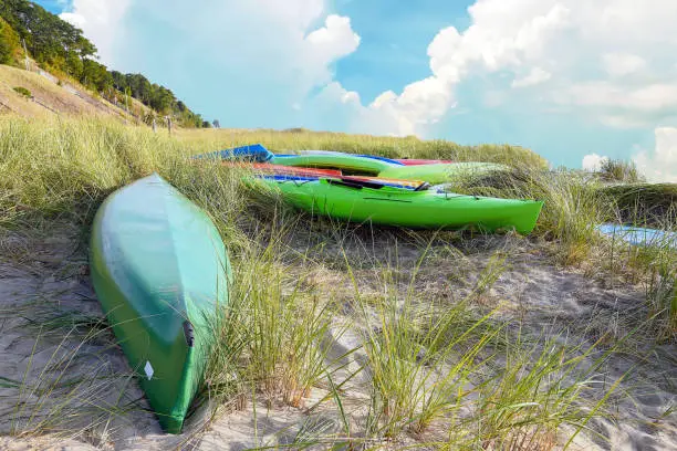 Photo of kayaks on Lake Michigan beach