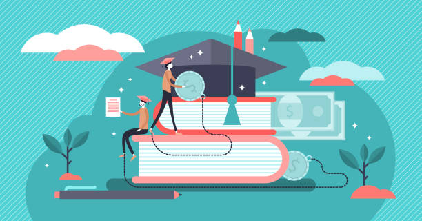 Student loans vector illustration. Flat tiny study finance persons concept. Student loans vector illustration. Flat tiny study finance persons concept. Education investment banking business. Economical system to get money for college or university. Payment obligation symbol. pics for graduation free stock illustrations