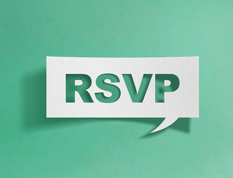 Speech bubble with rsvp message on green background