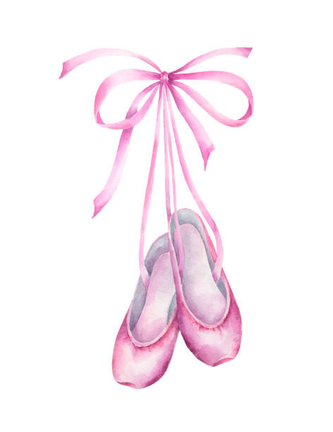Ballet shoes illustration Ballet shoes. Watercolor hand painted illustration isolated on white background.Ballet series. ballerina shoes stock illustrations