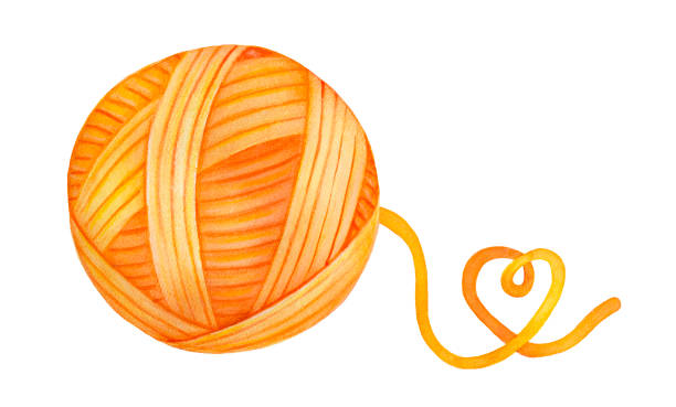 яркий и красочный шерстяной пряжи шар с игривым сердцем формы конца нити. один объект. ручная рисование цвета воды графический рисунок на б� - yarn ball stock illustrations