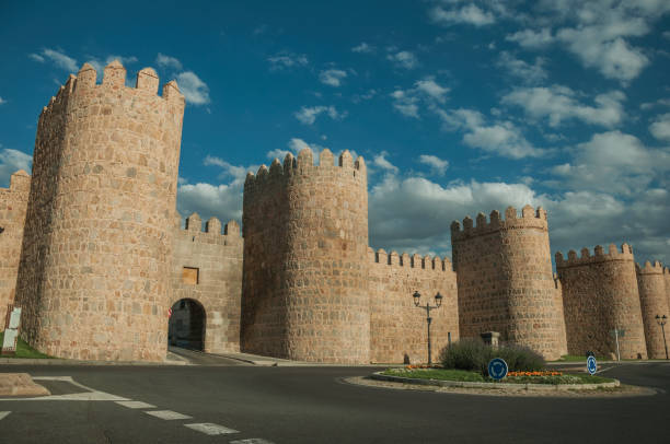 istock Roundabout in front gateway and large wall encircling Avila 1130753597