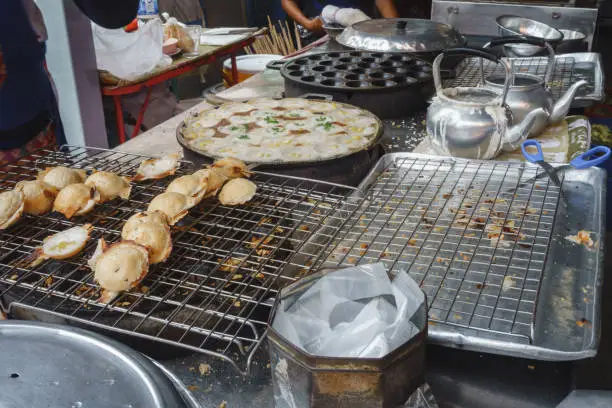 Sweet and Savory Grilled Coconut Rice Hotcakes, Thai sweetmeat of Thailand street food