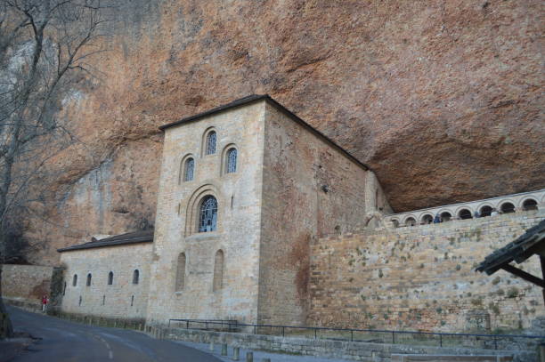 Dated In The XI Century Side Facade Of The Royal Monastery Of San Juan De La Peña In Botaya. stock photo