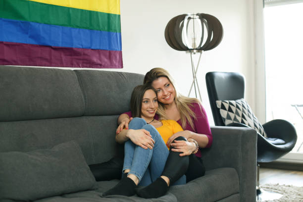 istock Lesbian couple at home 1130757300