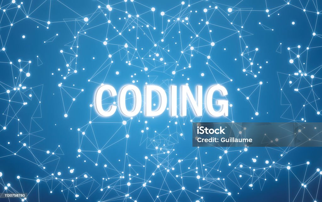 Coding On Digital Interface And Blue Network Background Stock Photo ...