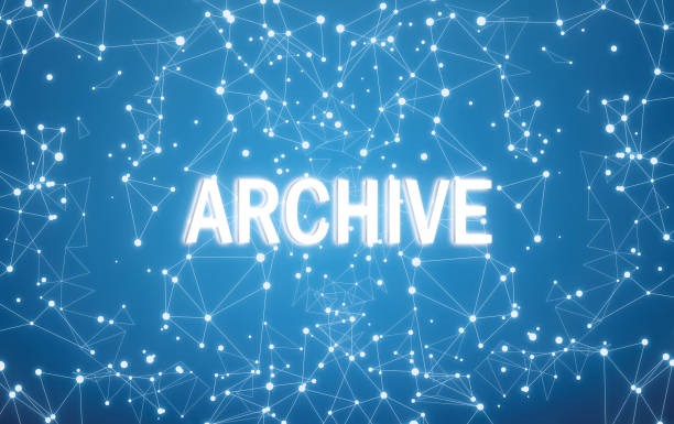 архив на цифровом интерфейсе и синем фоне сети - furniture office old warehouse стоковые фото и изображения