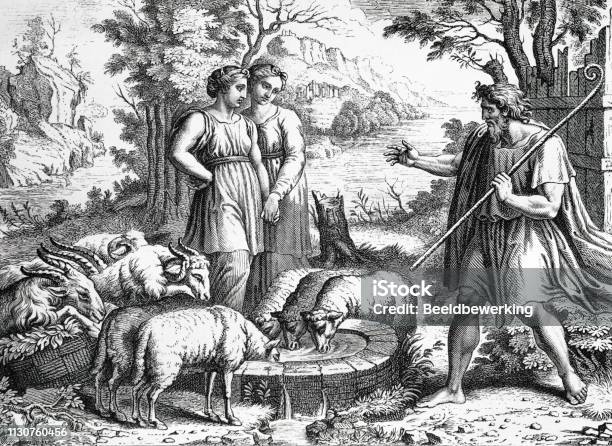Jacob Meets Rachel Illustration 1873 The Earth And Her People Stock Illustration - Download Image Now