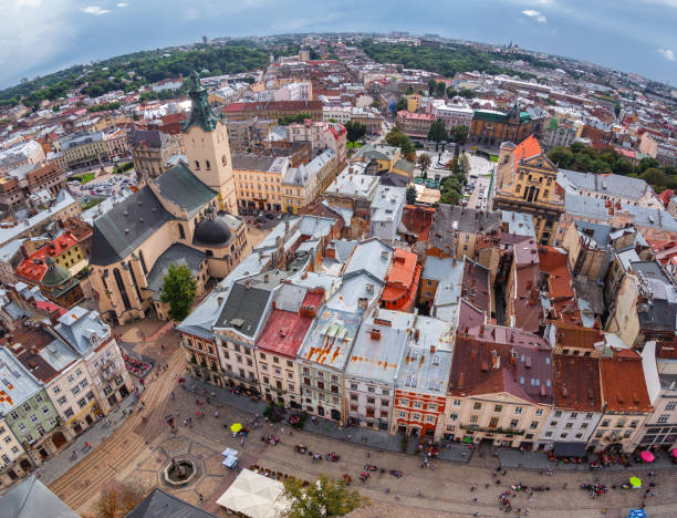 istock view on Market square from Lviv city hall 1130761605