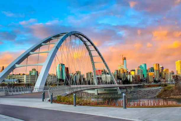 A beautiful and colorful sunset over the city of Edmonton