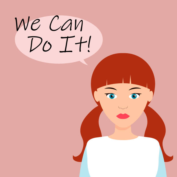 We Can Do It poster. Strong girl. female power, woman rights. Vector We Can Do It poster. Strong girl. Symbol of female power, woman rights, protest, feminism. Vector rosie the riveter cartoon stock illustrations