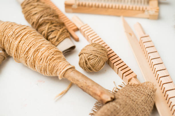 istock Threads for weaving products lie on the table 1130766797