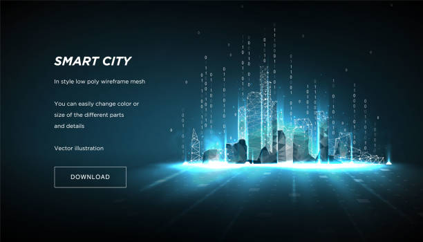 City of the Abstract low poly wireframe on dark background.Concept of smart cityand flow binary code.Plexus lines and points in the constellation.Polygonal particles.Vector 3d City of the Abstract low poly wireframe on dark background.Concept of smart cityand flow binary code.Plexus lines and points in the constellation.Polygonal particles.Vector 3d cityscape backgrounds stock illustrations