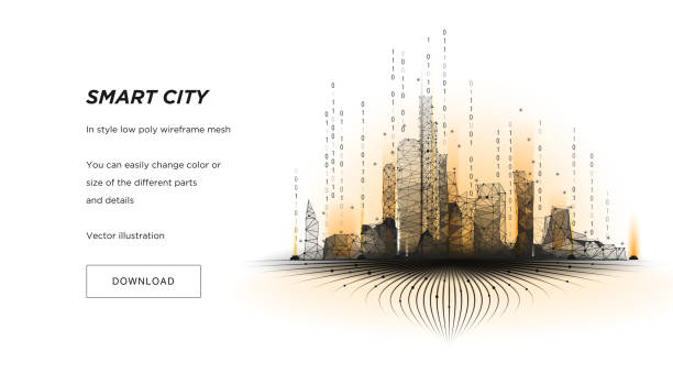 illustrations, cliparts, dessins animés et icônes de smart city low poly filaire sur fond blanc. city hi tech abstrait ou metropolis. concept d'entreprise intelligent de système d'automatisation de bâtiment. espace polygonal low poly avec des points et des lignes connectées. vec - skyscraper skyline built structure business