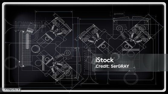 istock Vector background of the car engine and its components 1130770783