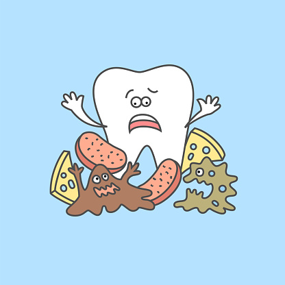 Debris Tooth Animation Cartoon Tooth With Bacteria And Food Debris Stock Illustration ...