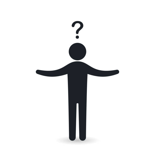 Man with question icon silhouette with raised hands up on white background. Black people silhouette Vector illustration Men silhouette with hands up on white background. Black people silhouette Vector illustration. question mark people one person silhouette stock illustrations