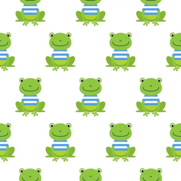 Vector illustration of Seamless pattern with cute sailor frogs. Vector background for kids