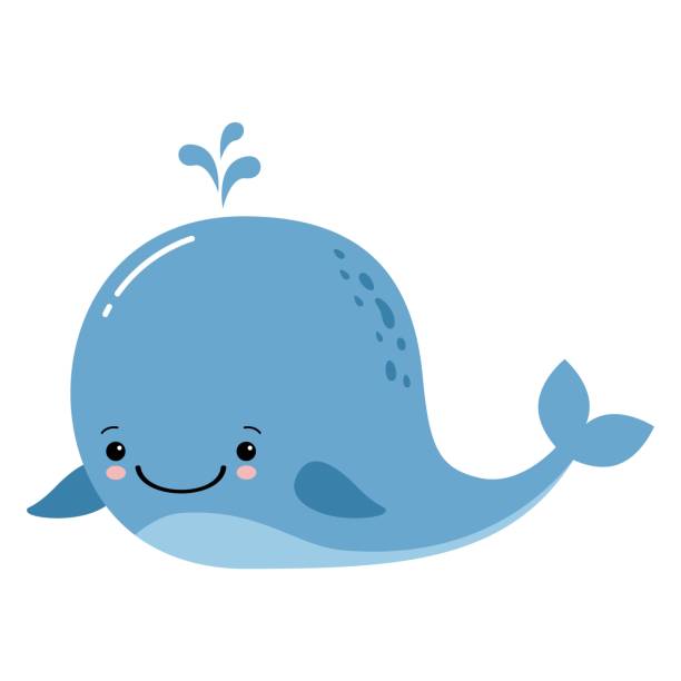 Cute amusing whale, prints image, vector illustration Cute amusing whale, prints image, vector illustration. Kawaii animal whales stock illustrations