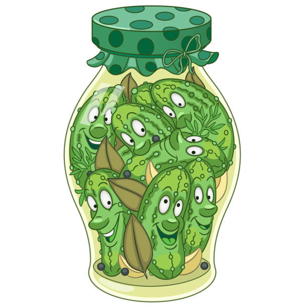 cartoon geschnitzt gurken in glas - pickled stock-grafiken, -clipart, -cartoons und -symbole