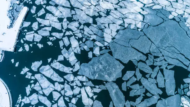 Photo of Aerial view Above a Frozen Sea. Winterscape