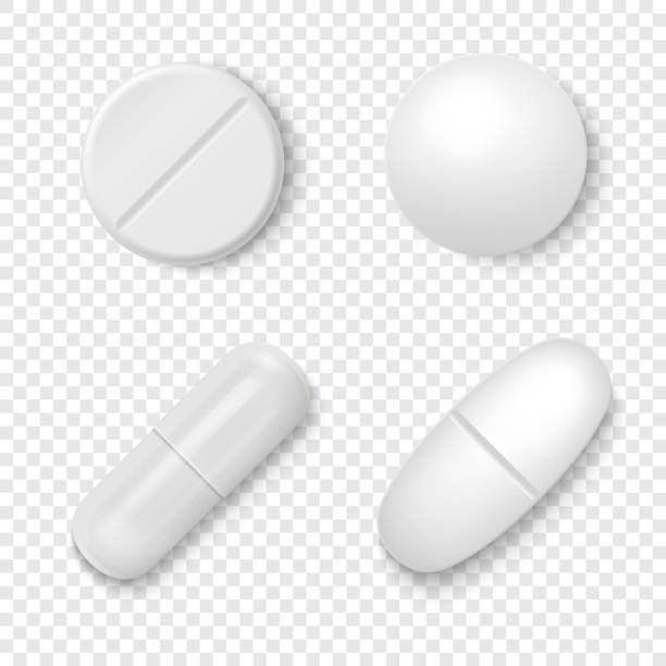 stockillustraties, clipart, cartoons en iconen met vector 3d realistische witte medische pil icon set close-up geïsoleerd op transparante achtergrond. ontwerpsjabloon van pillen, capsules voor graphics, model. medische en gezondheidszorg concept. bovenaanzicht - pil