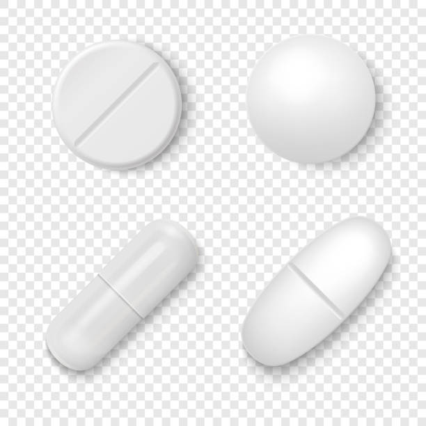 Vector 3d Realistic White Medical Pill Icon Set Closeup Isolated on Transparent Background. Design template of Pills, Capsules for graphics, Mockup. Medical and Healthcare Concept. Top View Vector 3d Realistic White Medical Pill Icon Set Closeup Isolated on Transparent Background. Design template of Pills, Capsules for graphics, Mockup. Medical and Healthcare Concept. Top View. capsule medicine stock illustrations