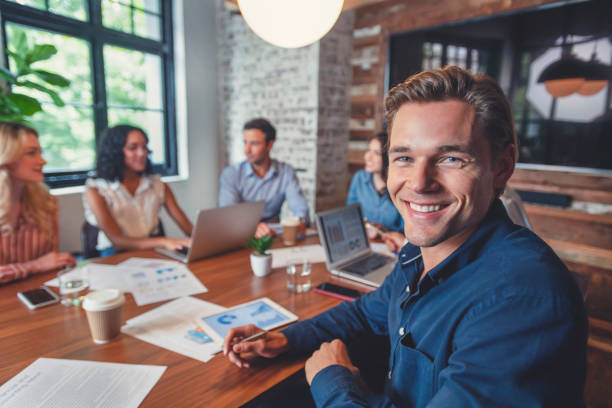 istock Group of people meeting with technology. 1130778391