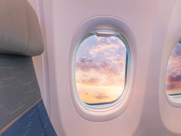 istock Beautiful sunset with cloudy sky from the airplane window. 1130782281