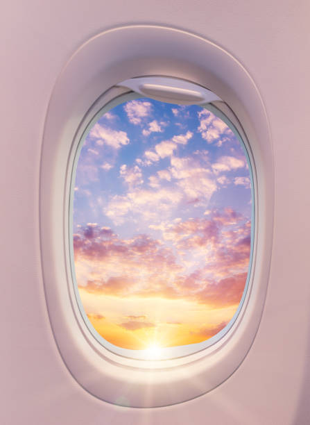 istock Beautiful sunset with cloudy sky from the airplane window. 1130782285